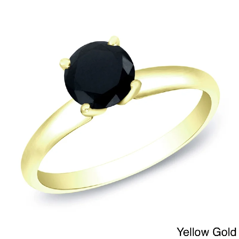 Matte quartzite ring-14k Gold 3/4ct TDW Round Black Diamond Solitaire Engagement Ring by Auriya