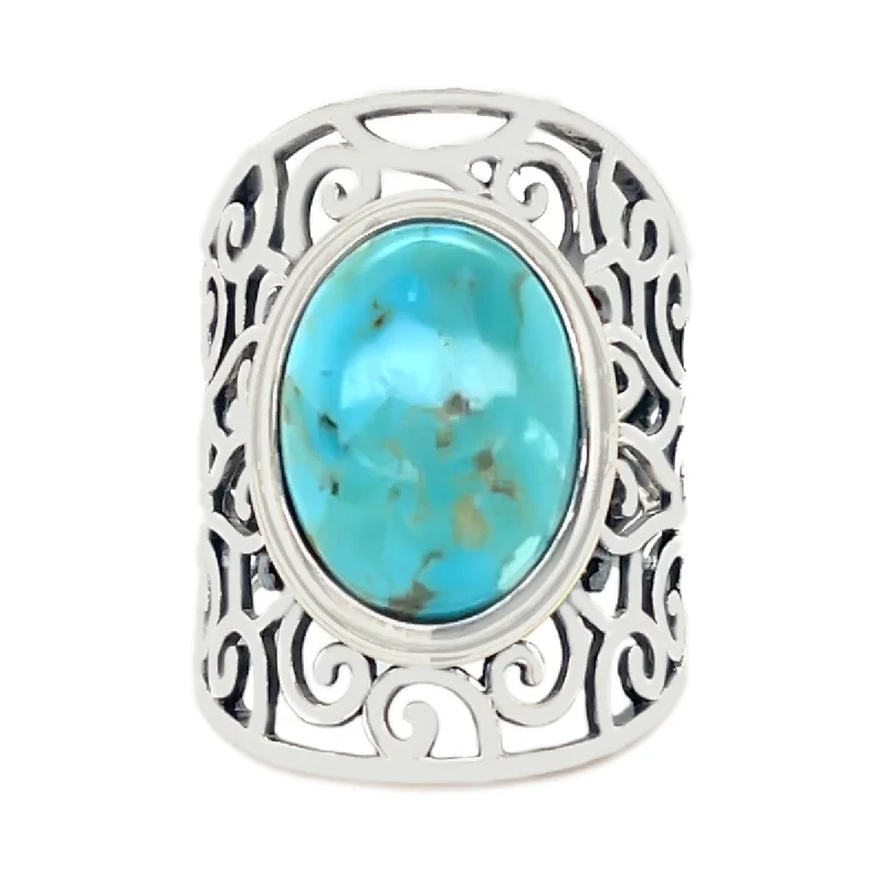 Etched nickel ring-14K Gold & 925 Sterling Silver Blue Mohave Turquoise Ring