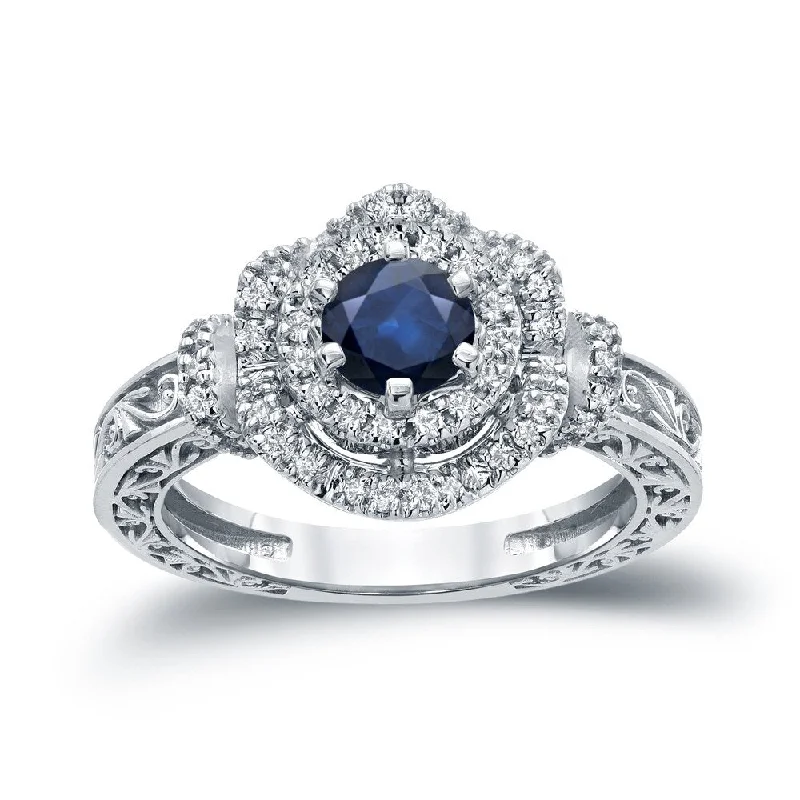 Welded gold ring-14k Gold Vintage 3/4ct Sapphire and 1/3ct TDW Halo Diamond Engagement Ring