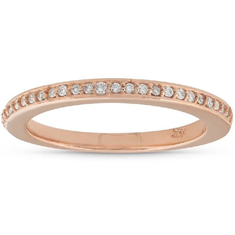 High band ring-14k Rose Gold 1/10 cttw Diamond Vintage Scroll Wedding Ring Anniversary Band