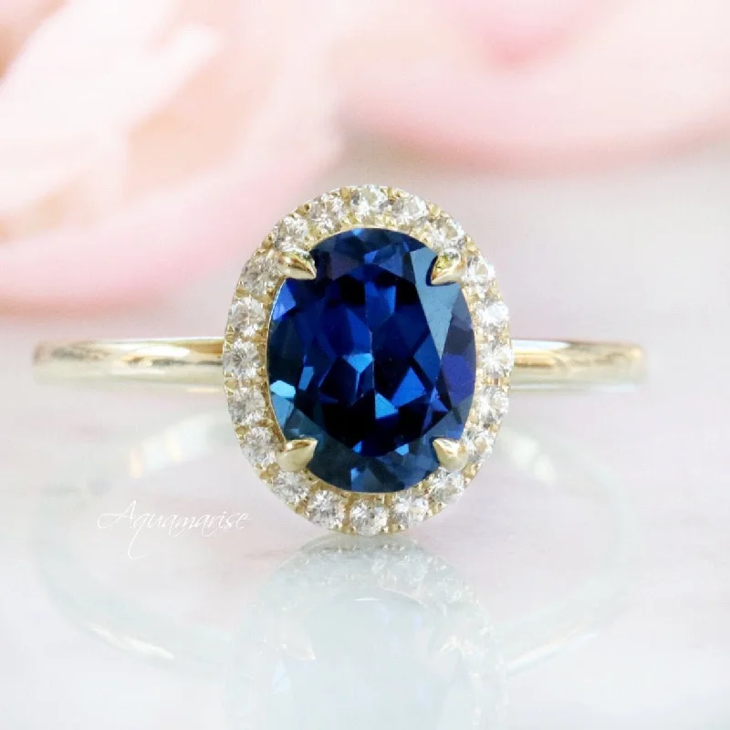 Rain gem ring-Natural Sapphire Engagement Ring- 10K/ 14K/ 18K Solid Yellow Gold