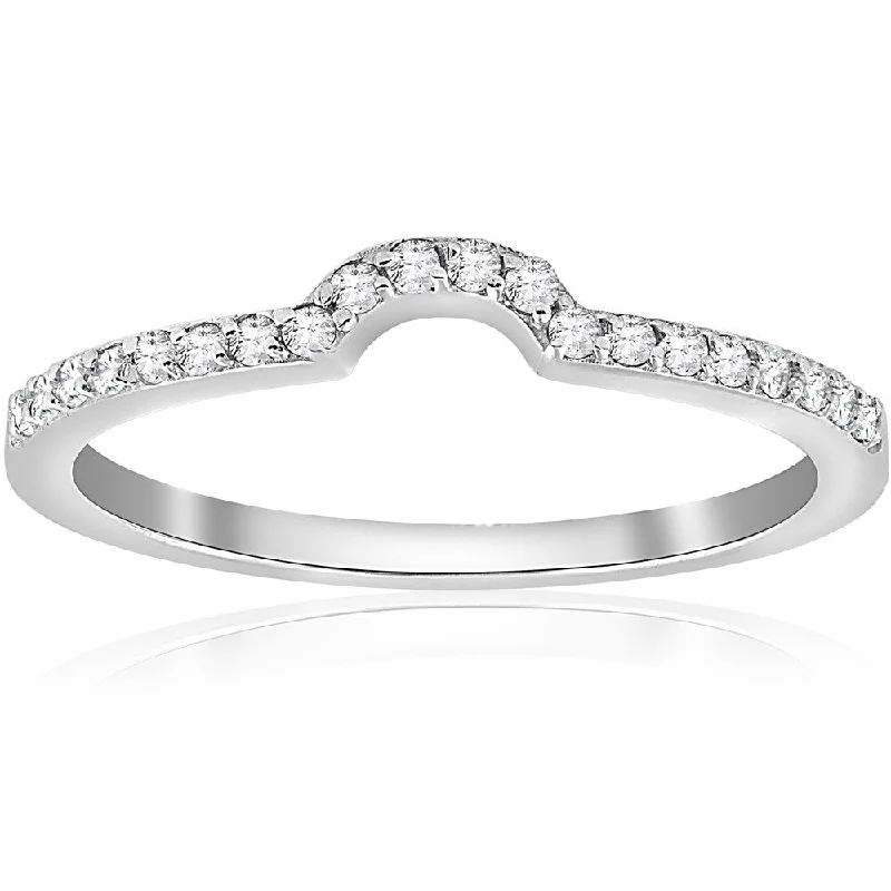 Rustic-edge ring-14K White Gold 1/6 ct TDW Diamond Stackable Notched Curved Wedding Anniversary Ring