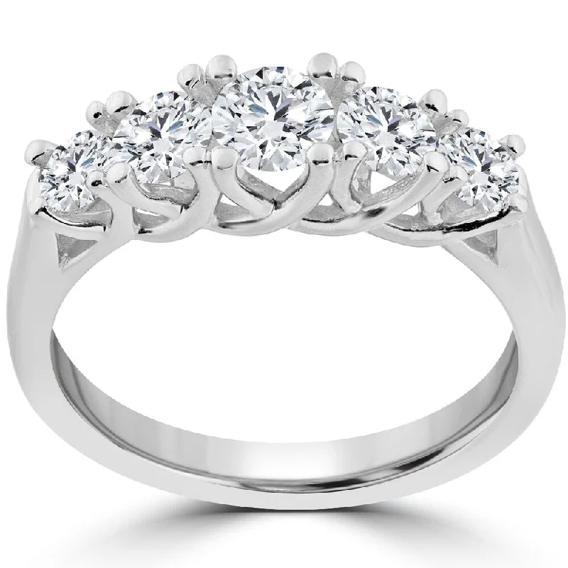 Encased stone ring-14k White Gold 1 Ct TDW 5-Stone Graduated Round Diamond Wedding Ring - White I-J - White I-J