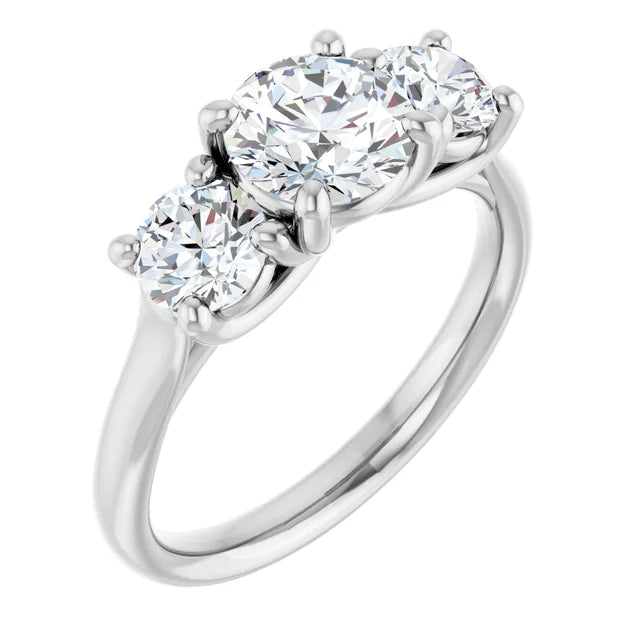 Speckled band ring-14K White Gold 6.5mm Brilliant Cut Ice on Fire CZ Three Stone Engagement Ring