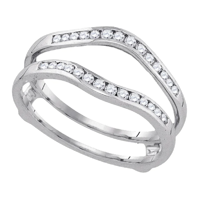 Vivid diamond ring-14k White Gold Womens Round Diamond Bridal Wedding Enhancer Band Wrap Ring 1/2 Cttw