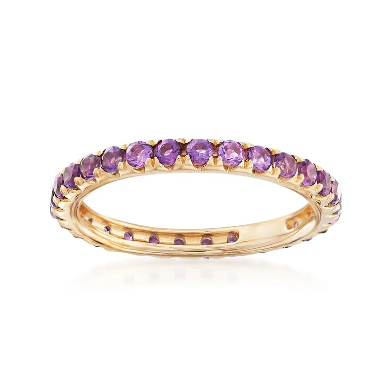 Bold sunstone ring-14K Yellow Gold African Amethyst Gemstone Eternity Band Rings