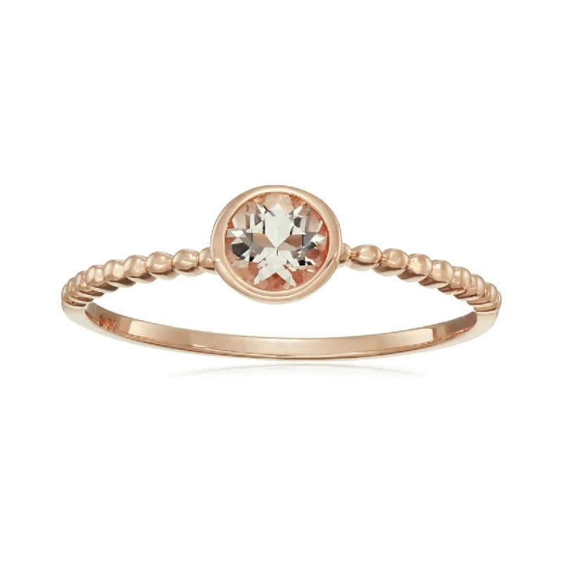 Cast silver ring-14kt Rose Gold Morganite Round Solitaire Beaded Shank Stackable Ring