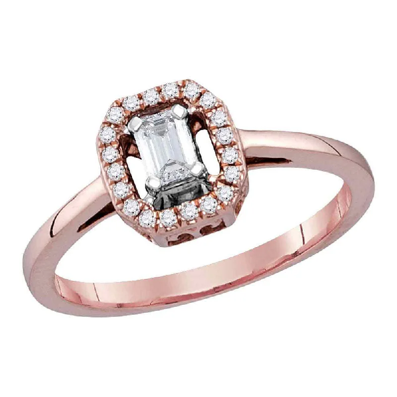 Worn rim ring-14kt Rose Gold Womens Emerald Diamond Solitaire Ring 1/4 Cttw