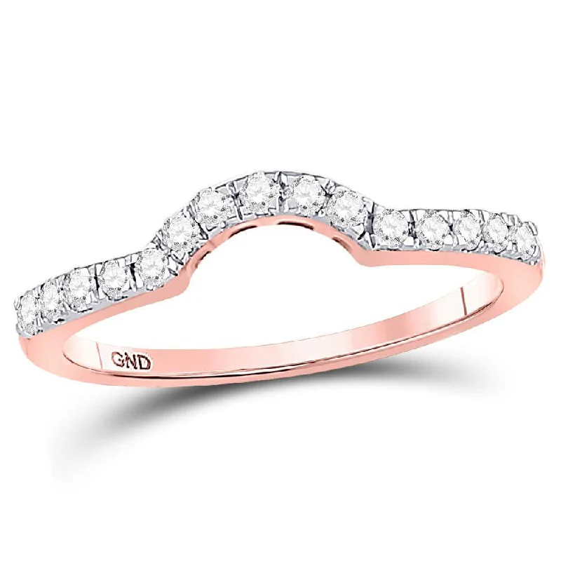 Solid gold ring-14kt Rose Gold Womens Round Diamond Contoured Wedding Enhancer Band Ring 1/4 Cttw