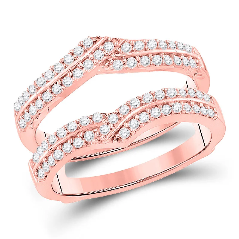 Bendable stone ring-14kt Rose Gold Womens Round Diamond Wrap Ring Guard Enhancer 1/2 Cttw