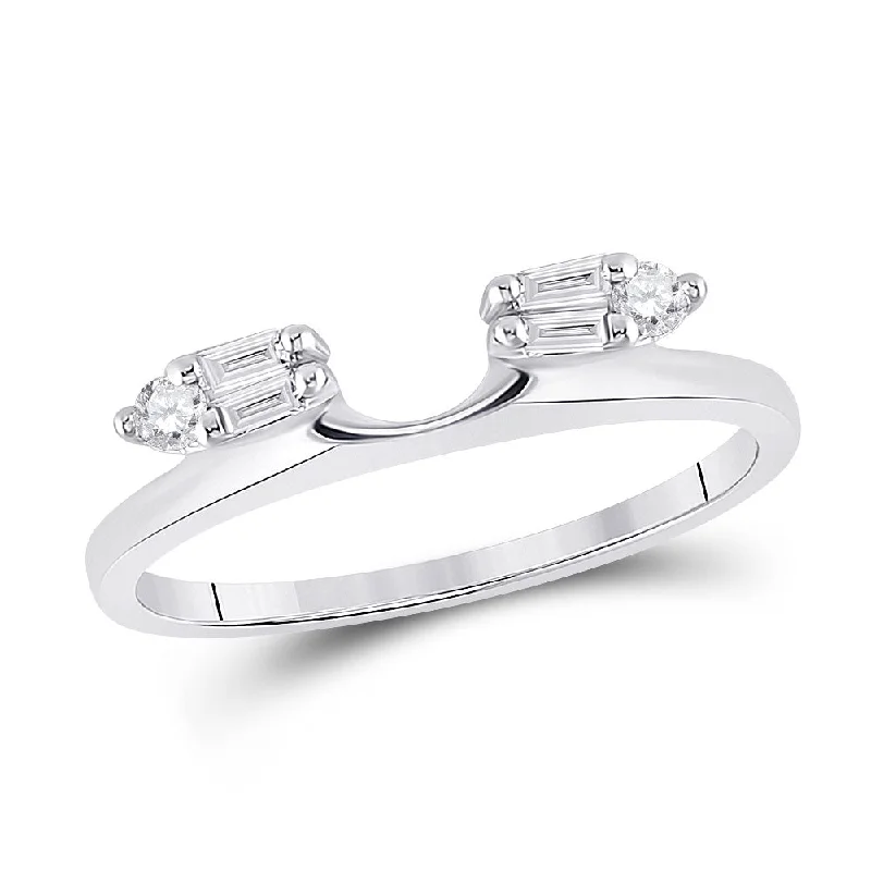 Sprout-bud ring-14kt White Gold Womens Baguette Diamond Ring Guard Wrap Solitaire Enhancer 1/5 Cttw