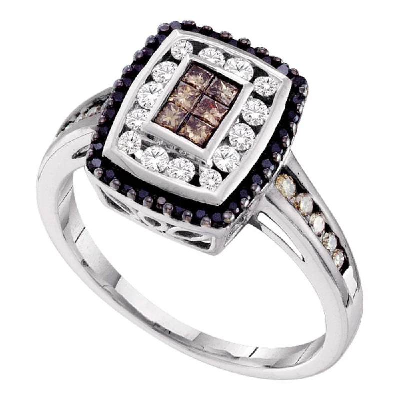 Gentle flow ring-14kt White Gold Womens Princess Brown Diamond Fashion Ring 1/2 Cttw