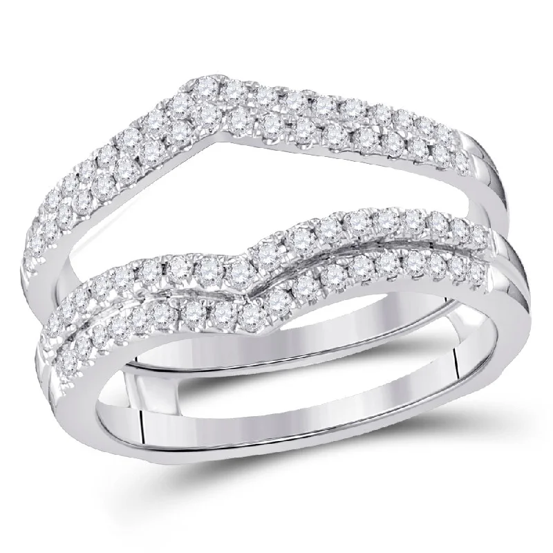 Halo-effect ring-14kt White Gold Womens Round Diamond Chevron Solitaire Enhancer Wedding Band 1/2 Cttw