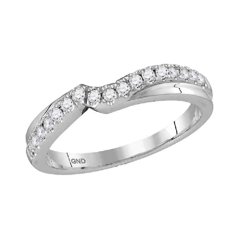 Paneled band ring-14kt White Gold Womens Round Diamond Contour Wrap Enhancer Wedding Band 1/4 Cttw