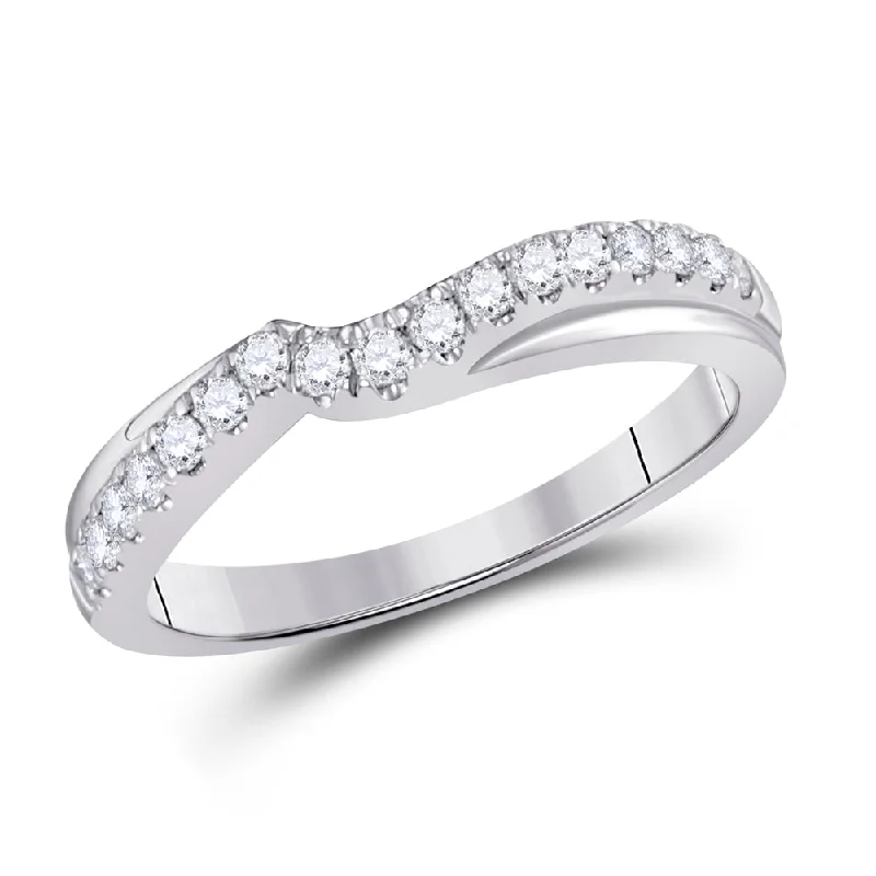 Stout-band ring-14kt White Gold Womens Round Diamond Contour Wrap Ring Guard Enhancer 1/3 Cttw