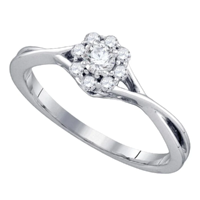 Speckled band ring-14kt White Gold Womens Round Diamond Flower Cluster Promise Ring 1/4 Cttw