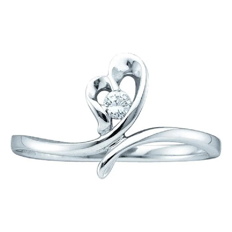 Drifting stone ring-14kt White Gold Womens Round Diamond Heart Promise Ring 1/20 Cttw