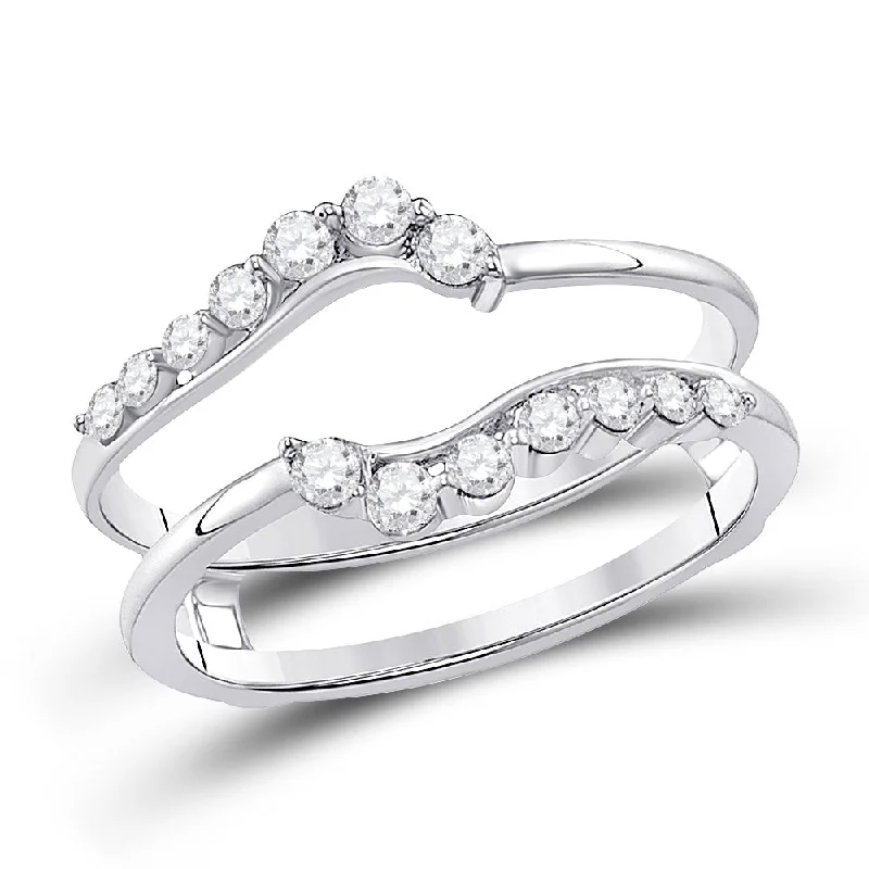 Neat cut ring-14kt White Gold Womens Round Diamond Journey Solitaire Enhancer Wedding Band 1/3 Cttw