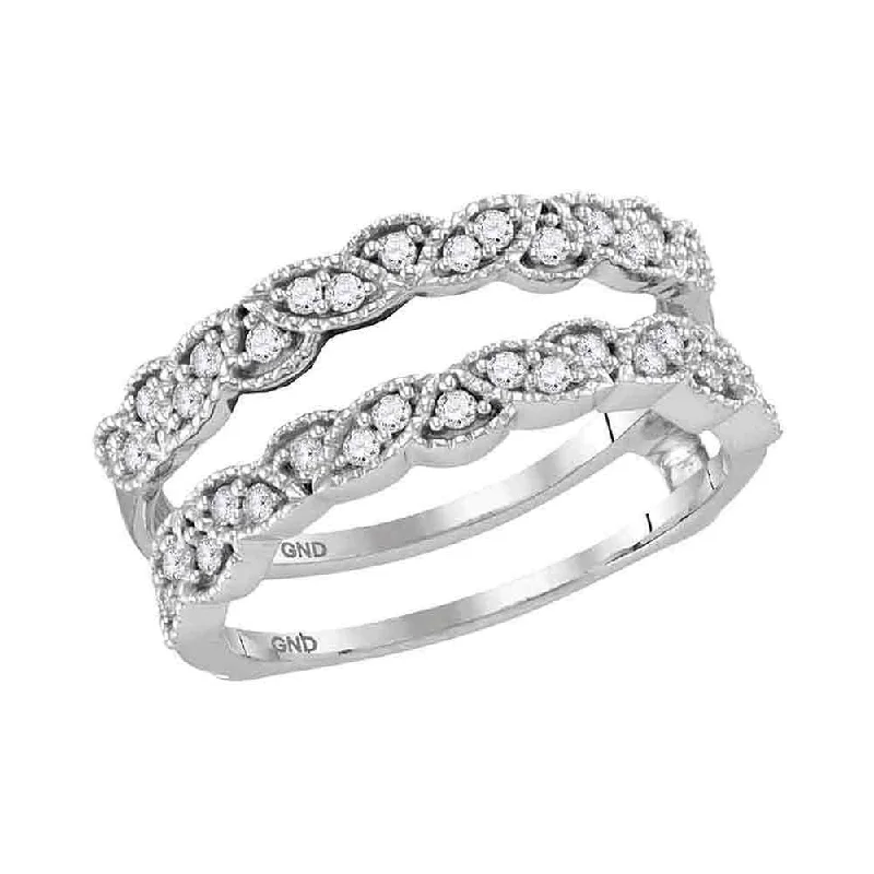 Furrowed pattern ring-14kt White Gold Womens Round Diamond Milgrain Solitaire Enhancer Wedding Band 1/3 Cttw