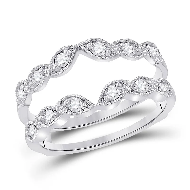 Laced ring-14kt White Gold Womens Round Diamond Milgrain Wrap Ring Guard Enhancer 1/3 Cttw