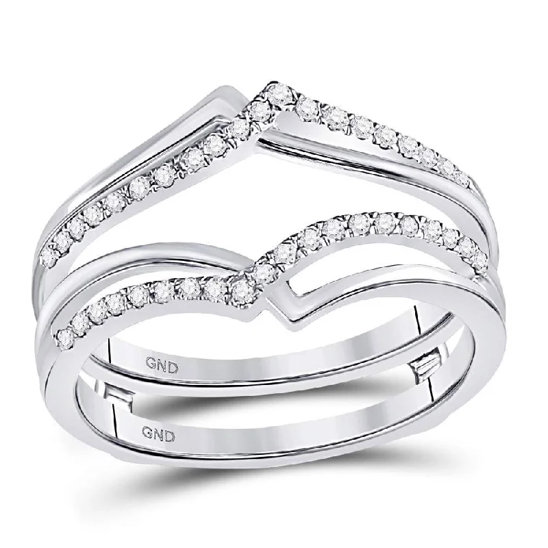 Angled stone ring-14kt White Gold Womens Round Diamond Pointed Ring Guard Wedding Enhancer Band 1/5 Cttw