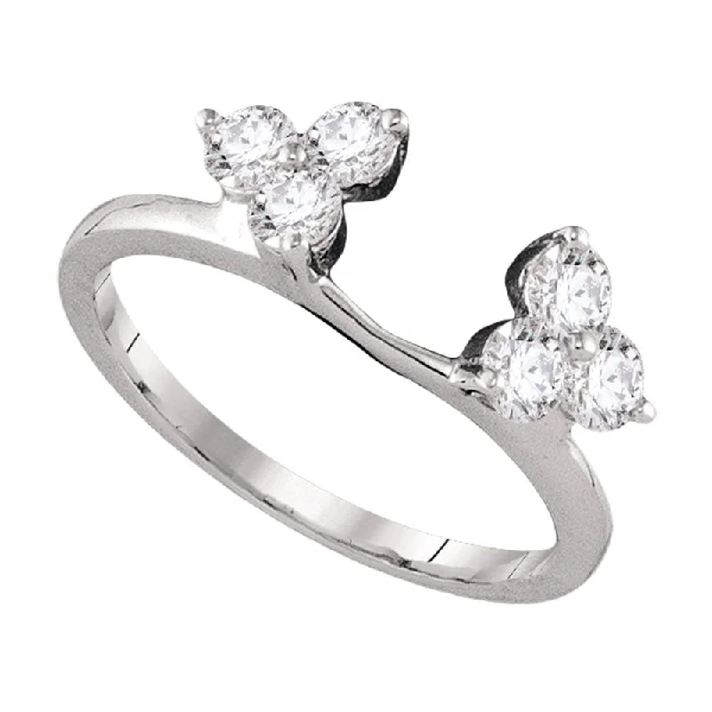 Soft silver ring-14kt White Gold Womens Round Diamond Ring Guard Wrap Enhancer Band 3/4 Cttw