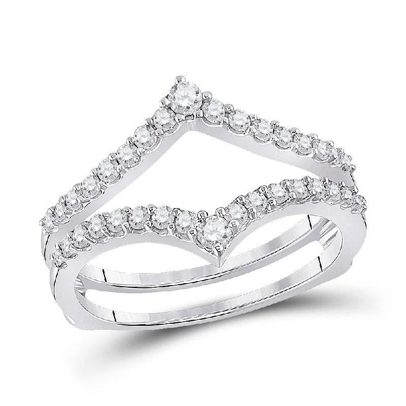 Frayed rim ring-14kt White Gold Womens Round Diamond Ring Guard Wrap Enhancer Wedding Band 1/2 Cttw