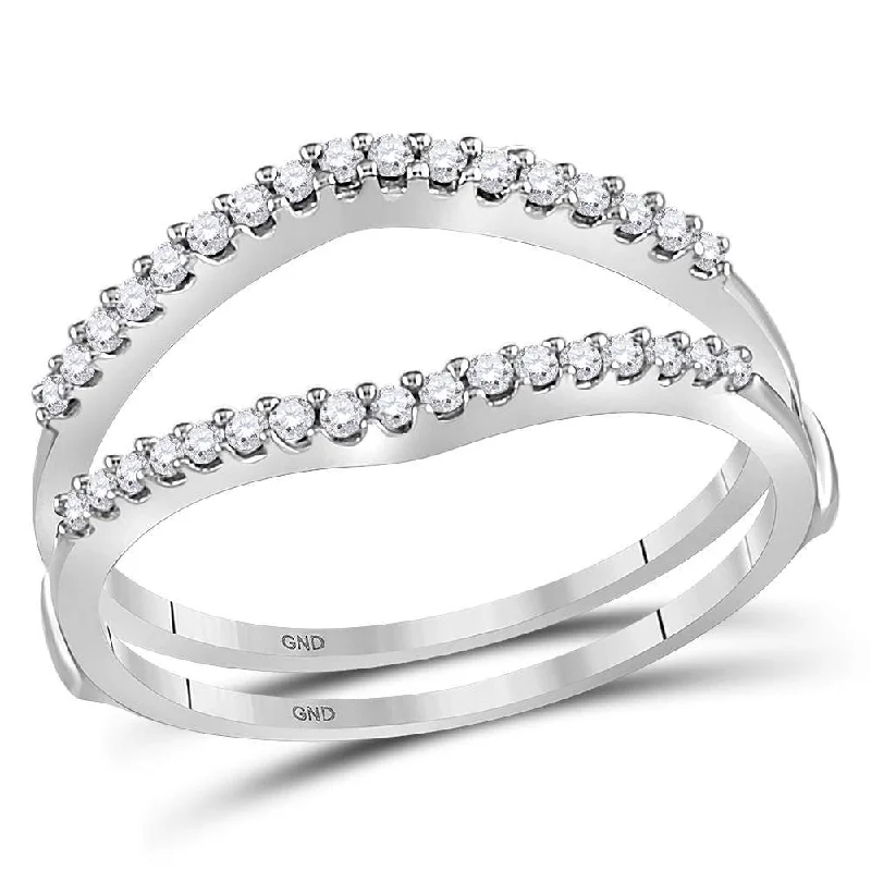 Bendable stone ring-14kt White Gold Womens Round Diamond Ring Guard Wrap Enhancer Wedding Band 1/4 Cttw