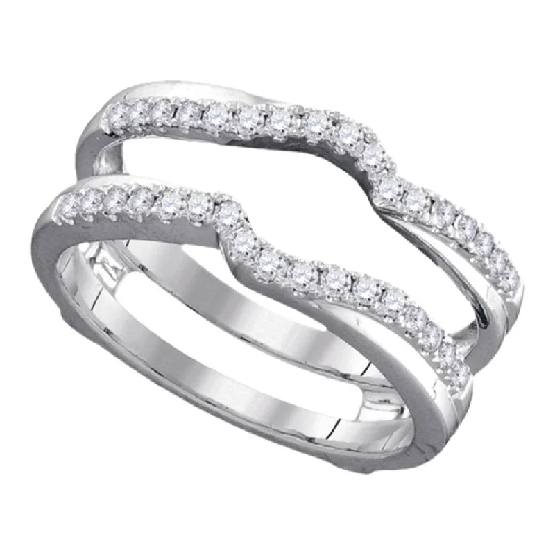 Octagon gem ring-14kt White Gold Womens Round Diamond Ring Guard Wrap Ring Guard Enhancer 1/3 Cttw