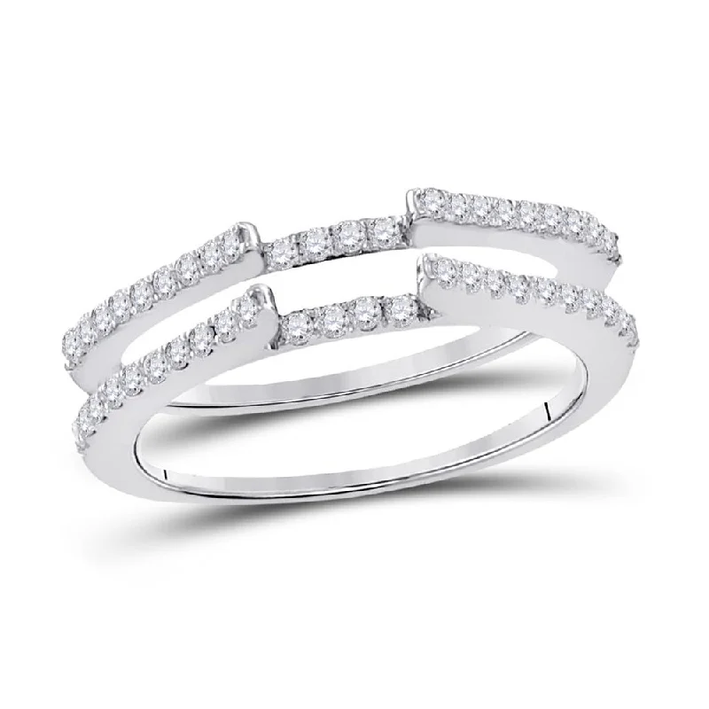 Thick pave ring-14kt White Gold Womens Round Diamond Ring Guard Wrap Solitaire Enhancer 1/2 Cttw