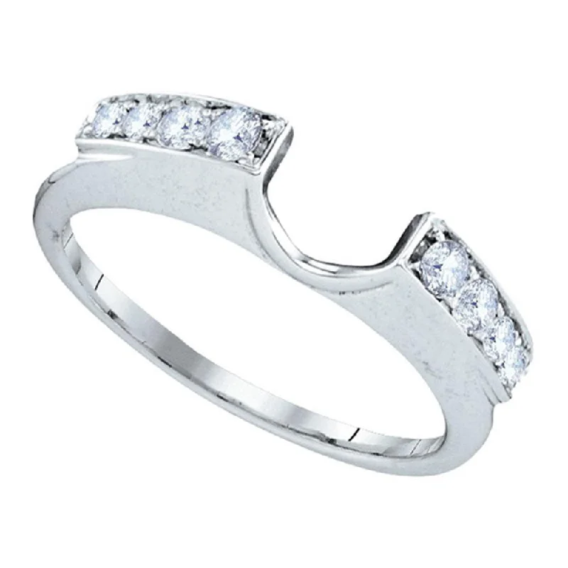 Bold emerald ring-14kt White Gold Womens Round Diamond Ring Guard Wrap Solitaire Enhancer 1/4 Cttw