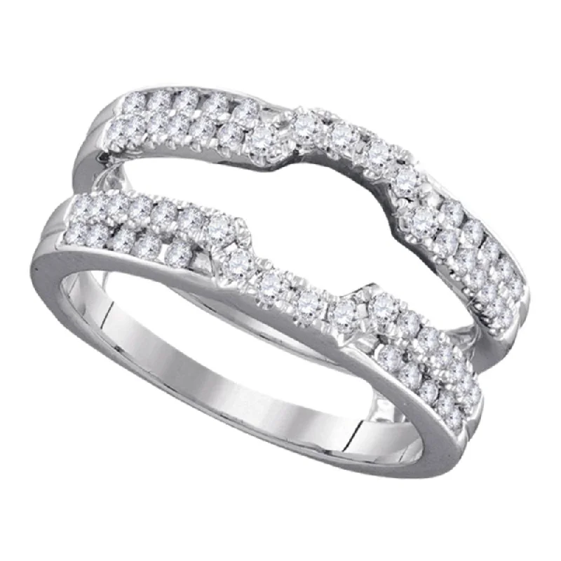 Leafy cluster ring-14kt White Gold Womens Round Diamond Solitaire Enhancer Wedding Band 1/2 Cttw