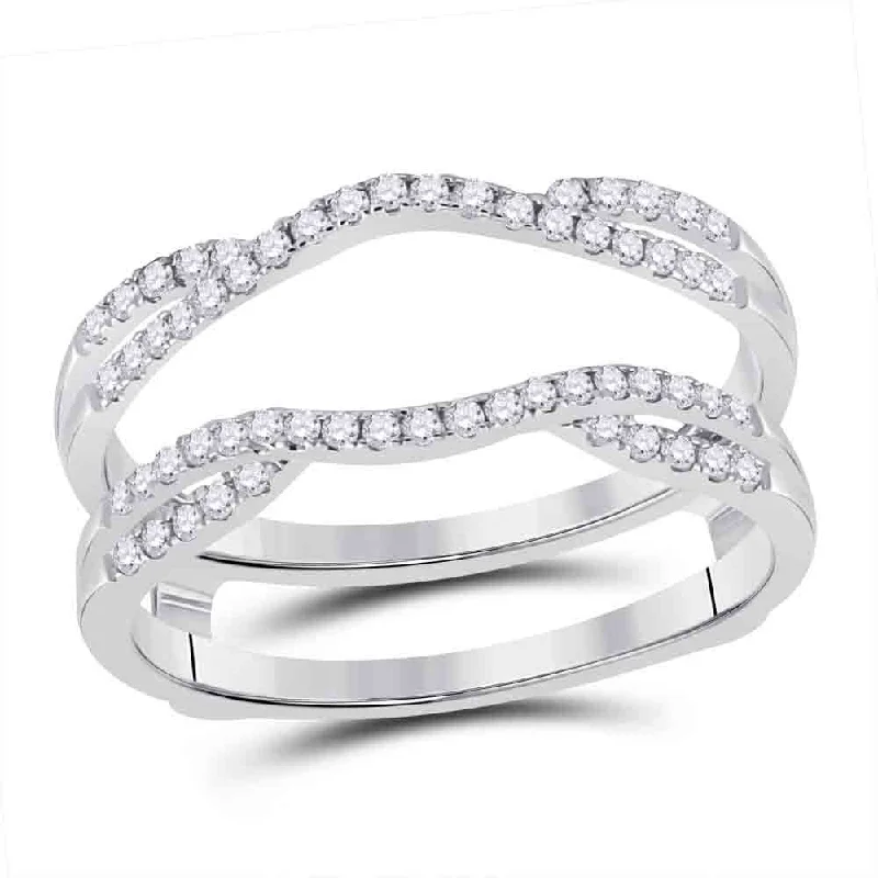 Protruding stone ring-14kt White Gold Womens Round Diamond Solitaire Enhancer Wedding Band 1/3 Cttw