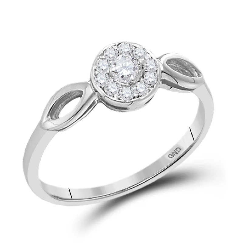 Textured stone ring-14kt White Gold Womens Round Diamond Solitaire Promise Ring 1/10 Cttw