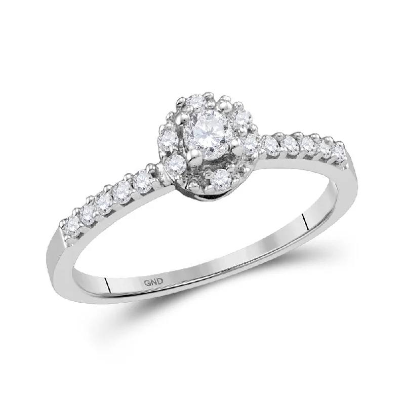 Bendable stone ring-14kt White Gold Womens Round Diamond Solitaire Promise Ring 1/4 Cttw