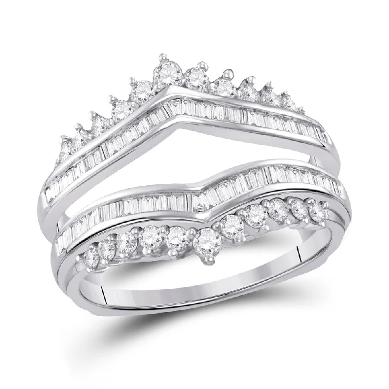 Split crystal ring-14kt White Gold Womens Round Diamond Wedding Wrap Ring Guard Enhancer 3/4 Cttw