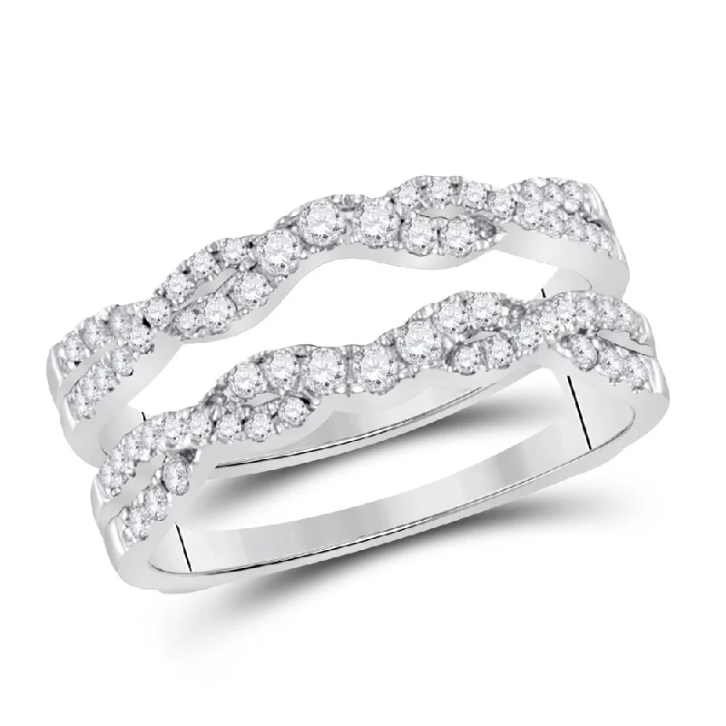 Vivid diamond ring-14kt White Gold Womens Round Diamond Wrap Ring Guard Enhancer 1/2 Cttw