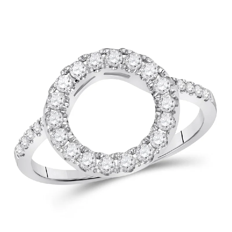 Glossy platinum ring-14kt White Gold Womens Round Diamond Wrap Ring Guard Enhancer 1/2 Cttw