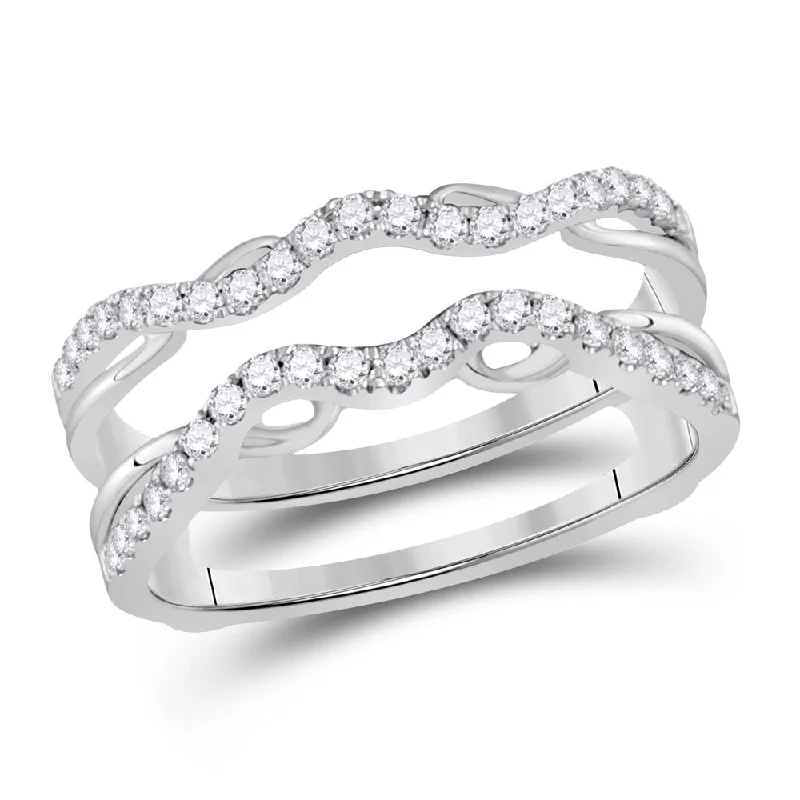 Delicate filigree ring-14kt White Gold Womens Round Diamond Wrap Ring Guard Enhancer 1/3 Cttw