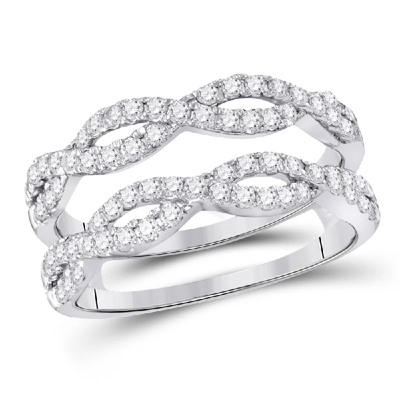 Solid gold ring-14kt White Gold Womens Round Diamond Wrap Ring Guard Enhancer 3/4 Cttw