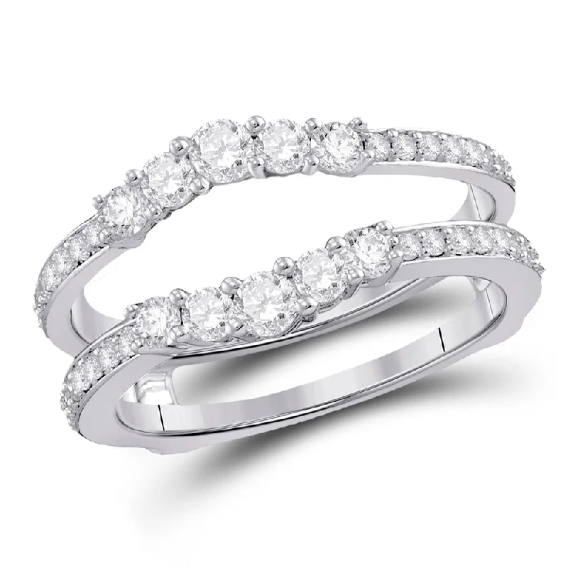 Shadow moon ring-14kt White Gold Womens Round Diamond Wrap Ring Guard Enhancer 3/4 Cttw