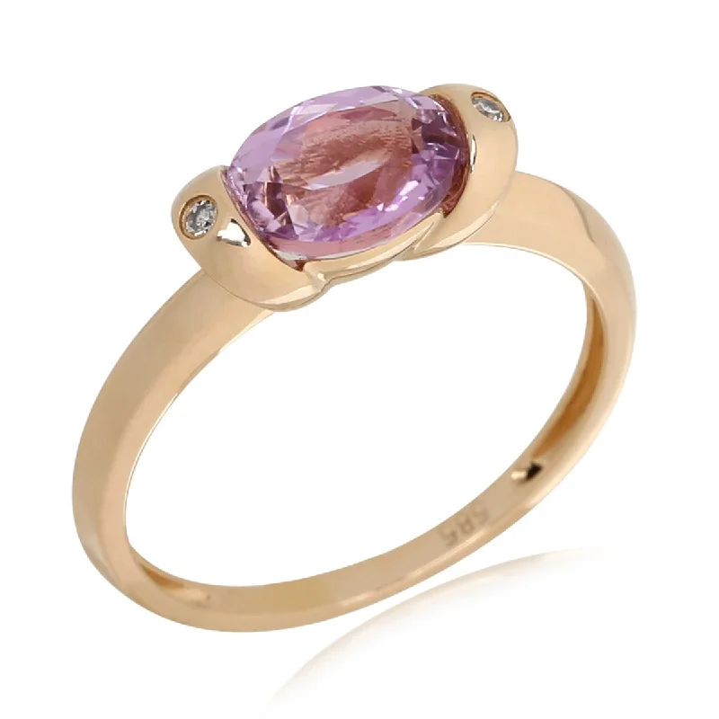 Vivid gem ring-14Kt Yellow Gold Kunzite and White Diamond Ring