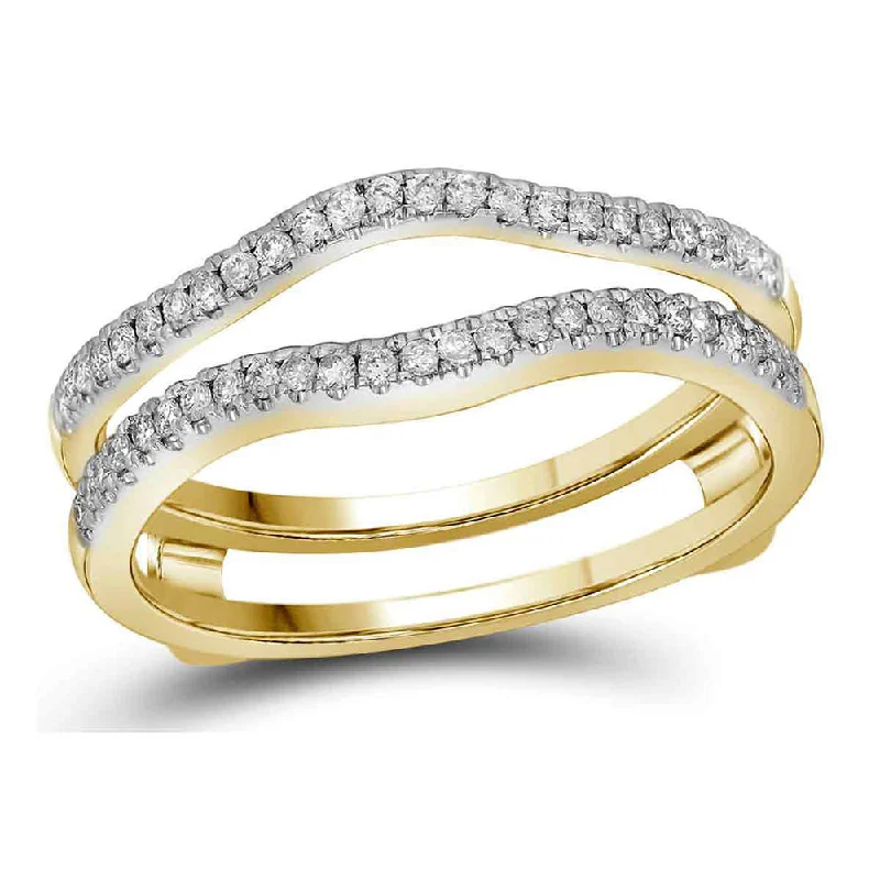 Spike motif ring-14kt Yellow Gold Womens Diamond Ring Guard Wrap Solitaire Band Enhancer 1/4 Cttw