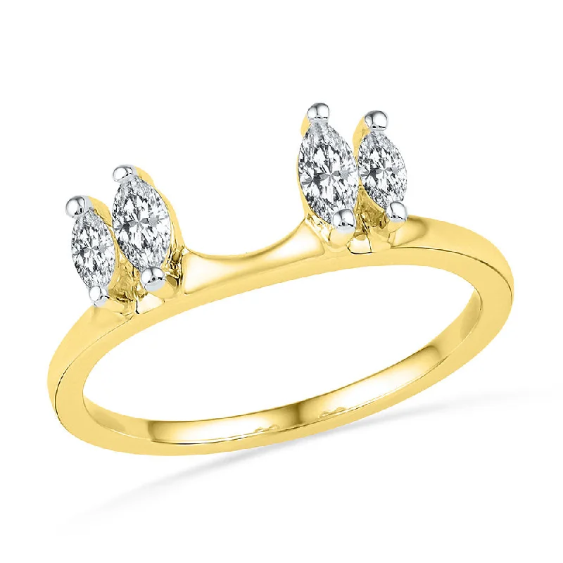 Six-stone ring-14kt Yellow Gold Womens Oval Diamond Ring Guard Wrap Solitaire Enhancer 1/2 Cttw