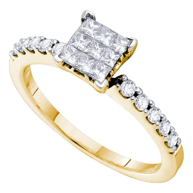 Domed band ring-14kt Yellow Gold Womens Princess Diamond Square Cluster Slender Ring 1/2 Cttw