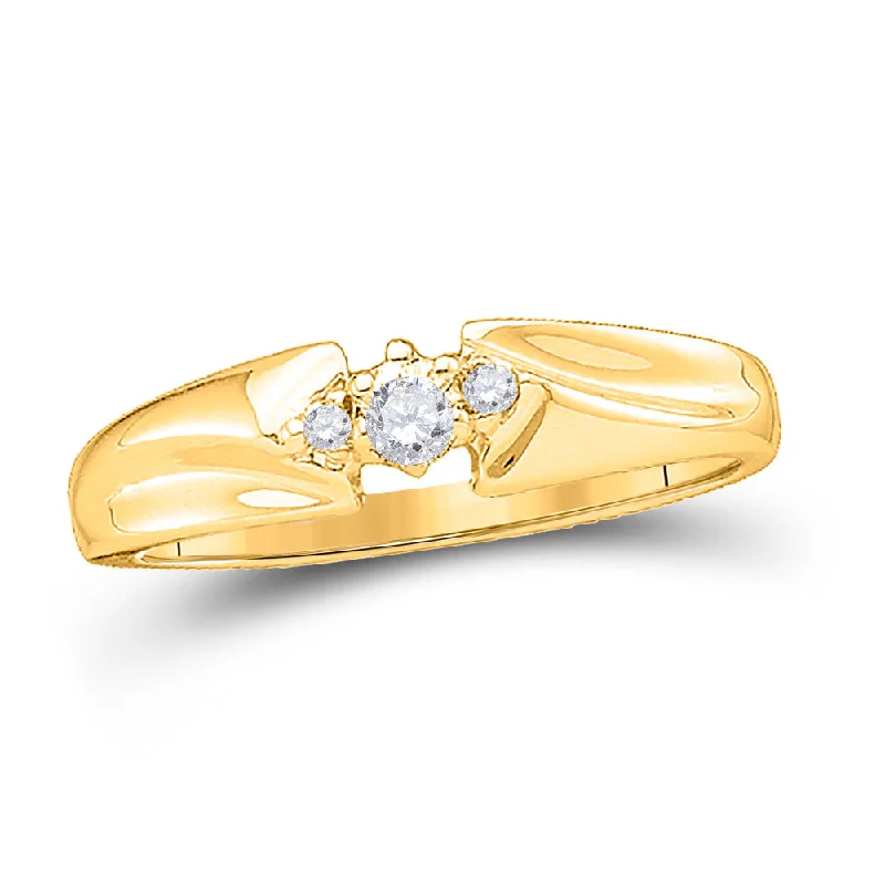 Curved gem ring-14kt Yellow Gold Womens Round Diamond 3-stone Promise Ring 1/10 Cttw