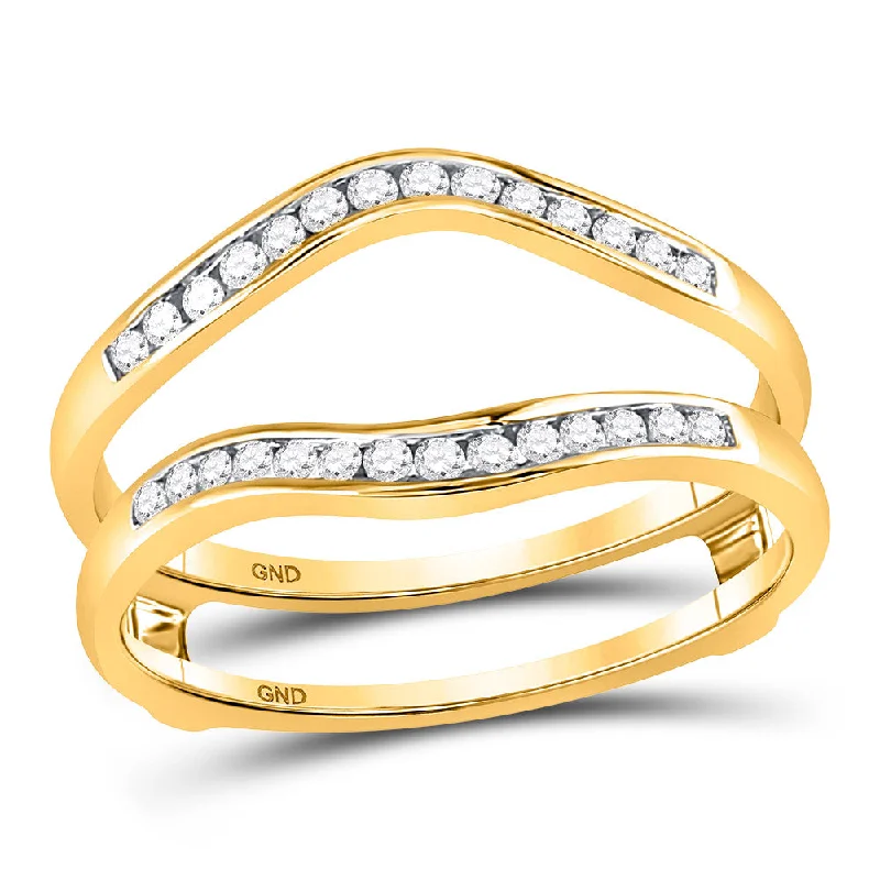 Carved initial ring-14kt Yellow Gold Womens Round Diamond Channel Set Wrap Ring Guard Enhancer 1/4 Cttw