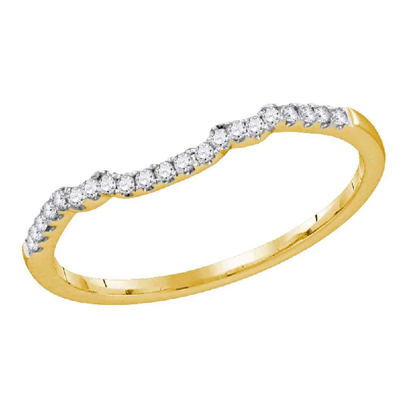 Extended diamond ring-14kt Yellow Gold Womens Round Diamond Contoured Slender Wedding Band 1/10 Cttw