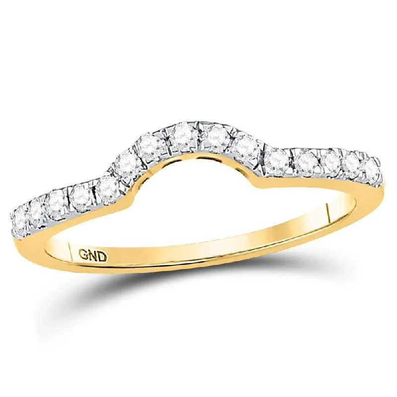 Light-carved ring-14kt Yellow Gold Womens Round Diamond Curved Wedding Enhancer Band Ring 1/4 Cttw