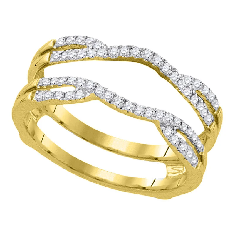 Smooth-cut ring-14kt Yellow Gold Womens Round Diamond Curved Wrap Ring Guard Enhancer 1/3 Cttw